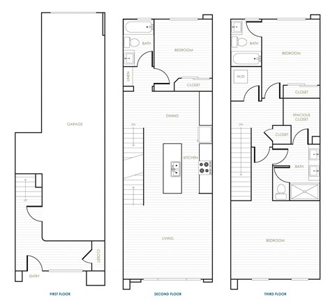 Floor plan for 3 beds, 3 baths, 1635 sqft